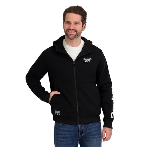 Reebok フード付き ジャケット M 美品 Reebok Mens Zip-Up Lined Logo Hoodie, Black, S at Amazon Men's